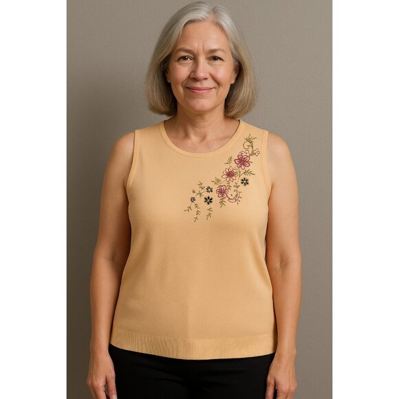 Nine & Company XL Sleeveless Knit Sweater Tank Top Peach Floral Y2K - Picture 1 of 7